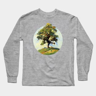 Old Oak On Hilltop Painting | Tree Long Sleeve T-Shirt